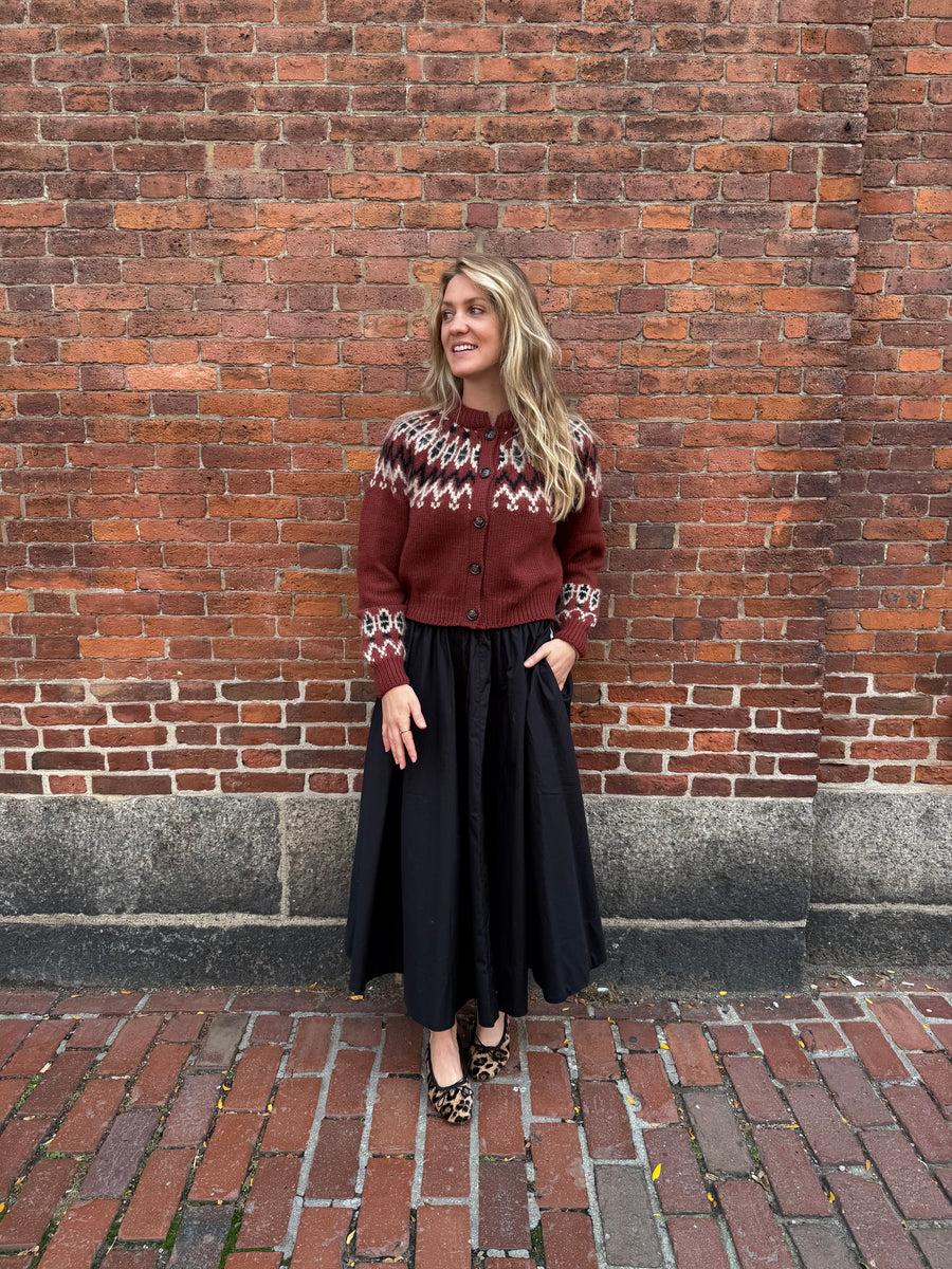 Clarke Cardigan - Burgundy Fair Isle (By Phone Order Only)