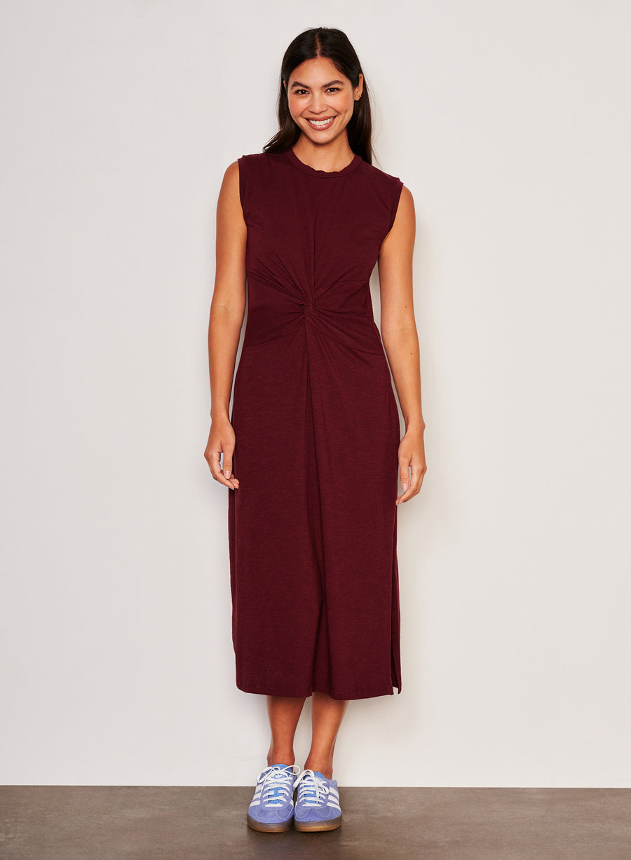 Midi Twist Sleeveless Dress - Bordeaux