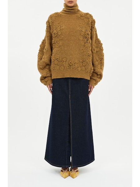 Lelou Crochet Knit Turtleneck - Pine