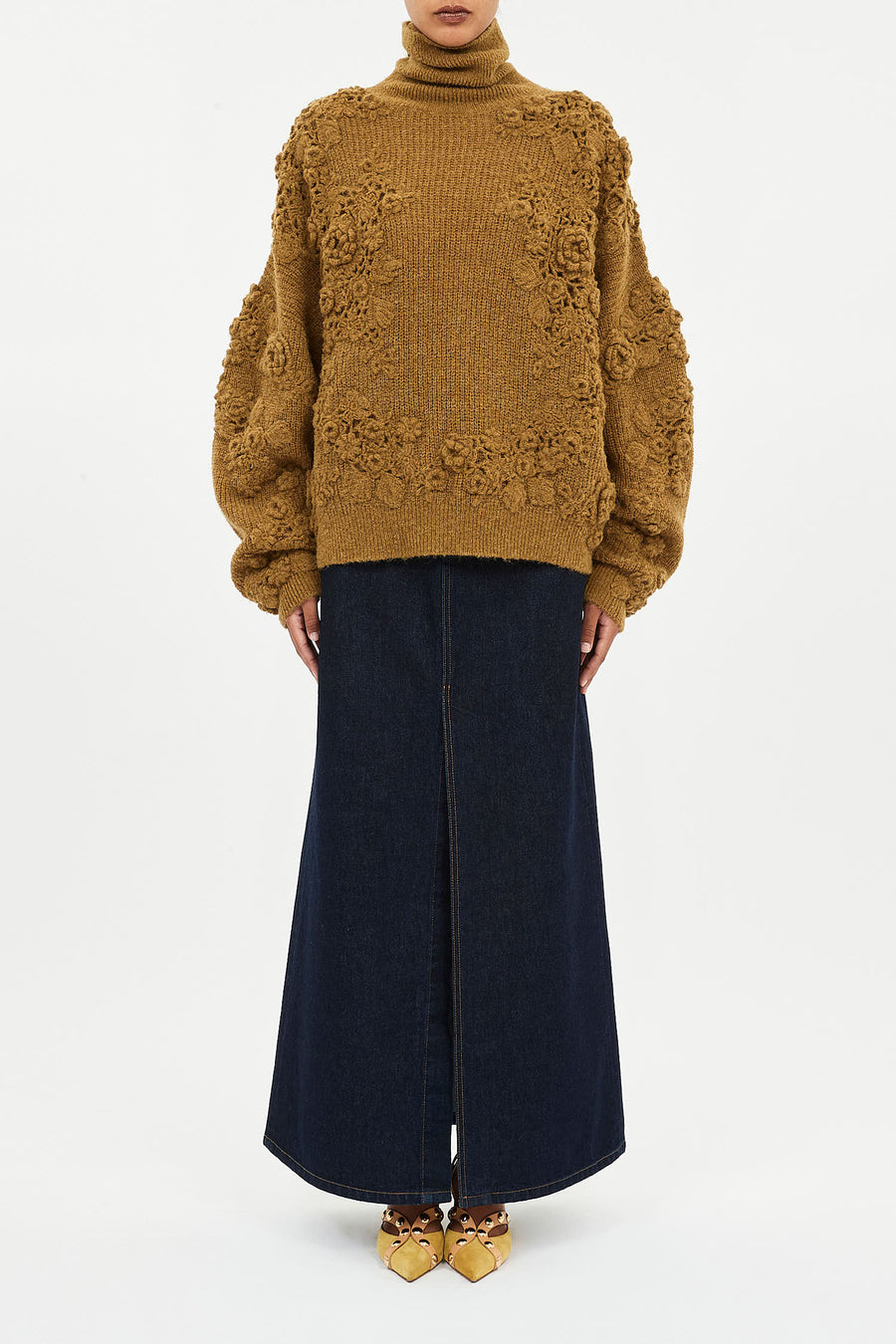 Lelou Crochet Knit Turtleneck - Pine