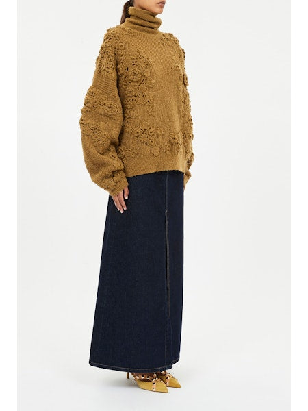 Lelou Crochet Knit Turtleneck - Pine