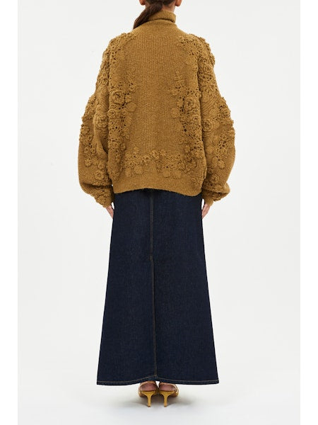 Lelou Crochet Knit Turtleneck - Pine