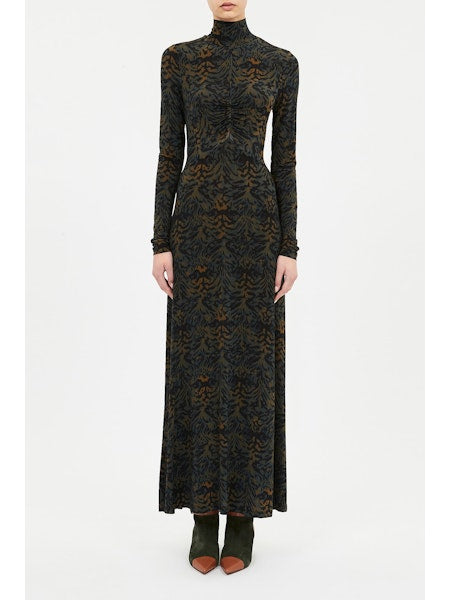 Koa Jersey Ruched Front Turtleneck Dress - Solaris