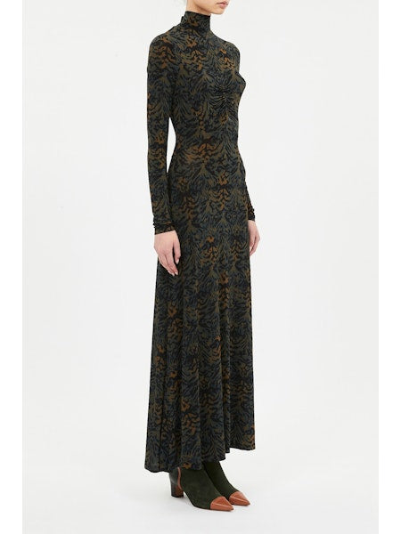 Koa Jersey Ruched Front Turtleneck Dress - Solaris