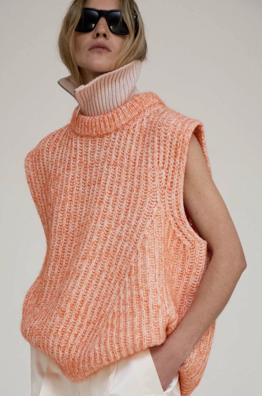 Er Bi-Color Sleeveless Top - Orange