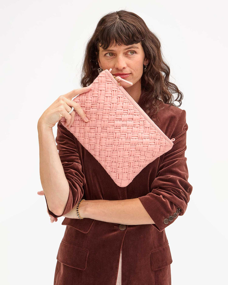 Flat Clutch w/ Tabs - Blush Puffy Woven