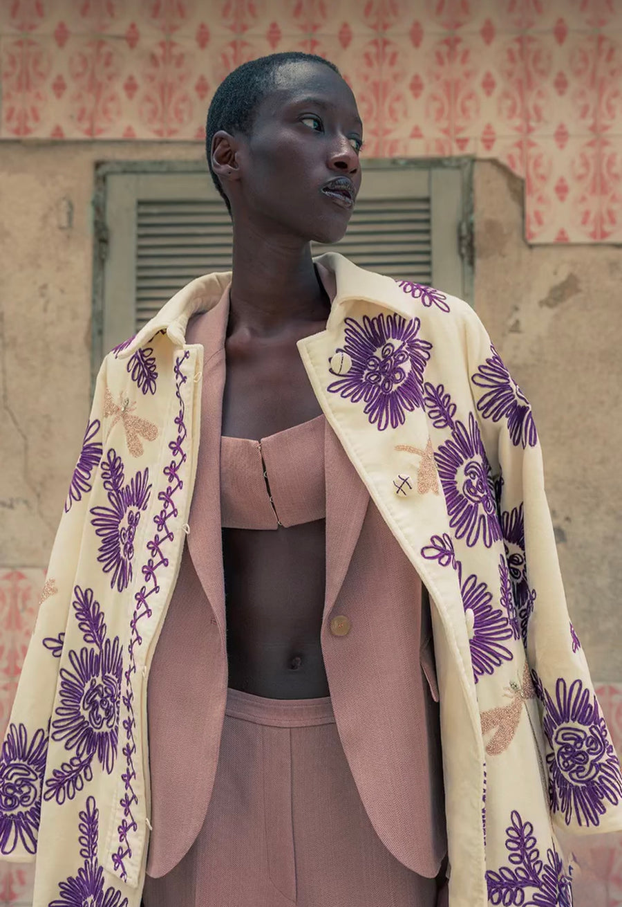 14038_My Coat - "Voila' Une Fleur" Velvet Coat - Rubis
