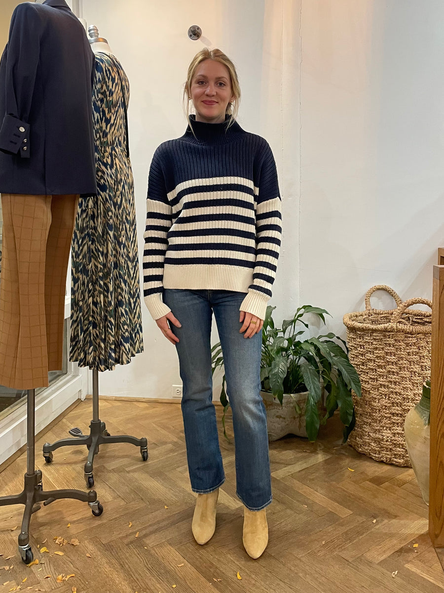 Carolyn Funnel Neck Sweater - Navy Stripe Organic