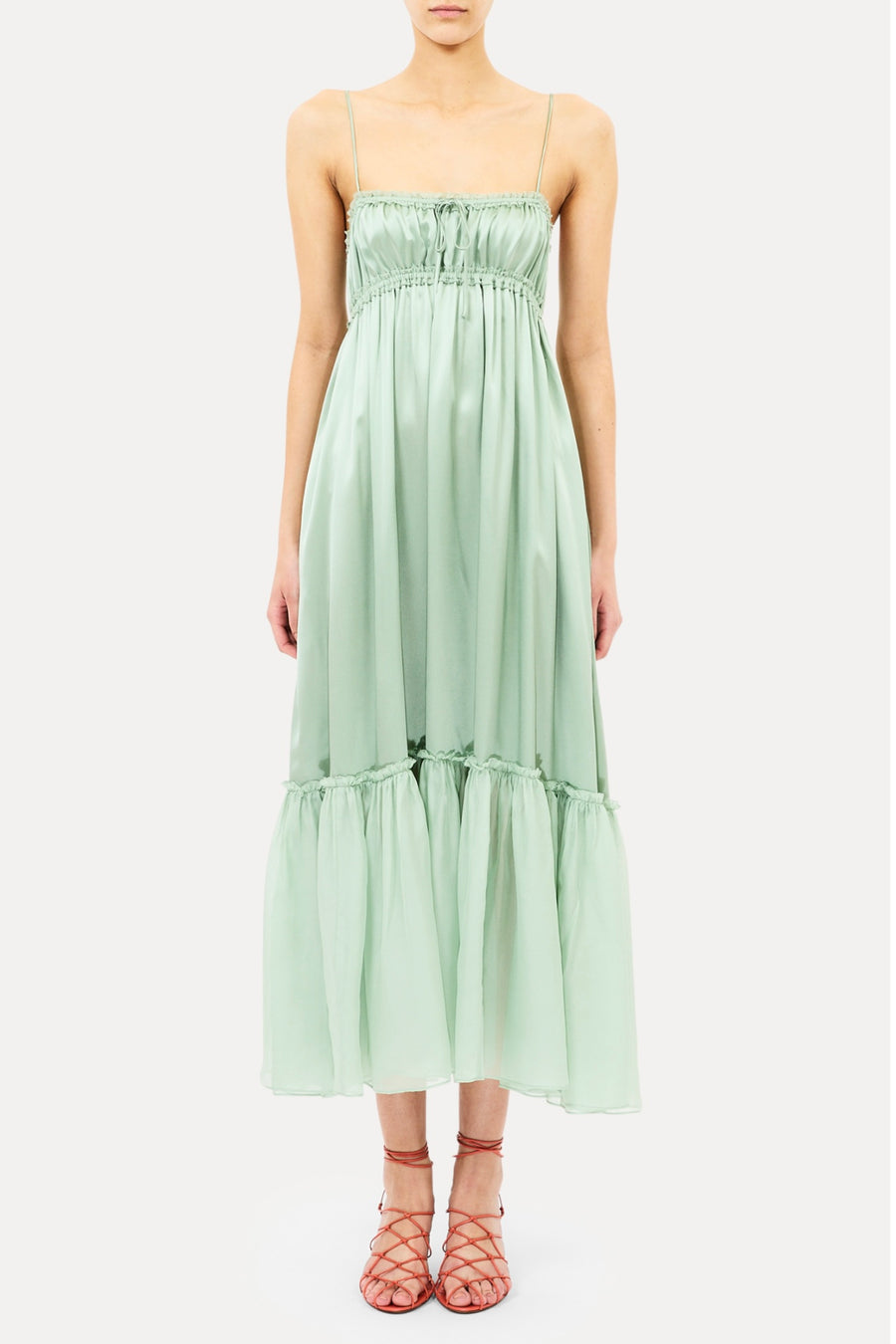 celadon green dress Marielle Cami Silk shoulder neckline is layered Aesthetic Girly Girl Dresses silk_kimono Size:XL / 44