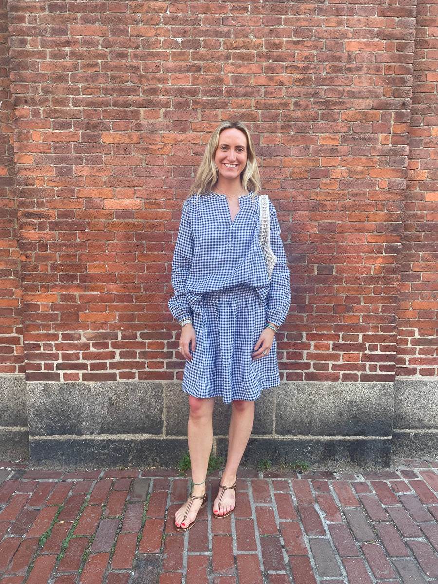 Zoe Skirt - Navy/White Linen Gingham