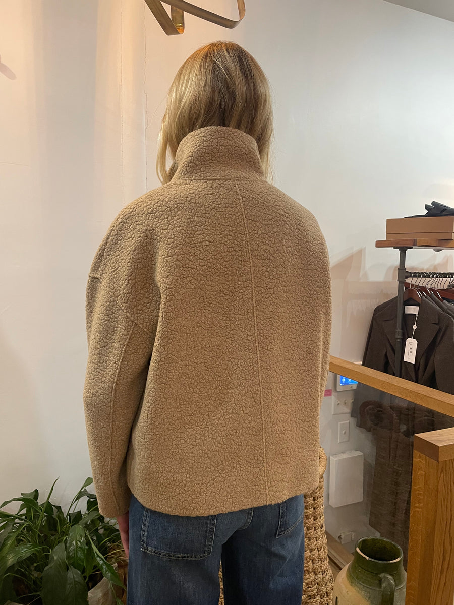 Cropped Funnel Jacket Boucle - Beige