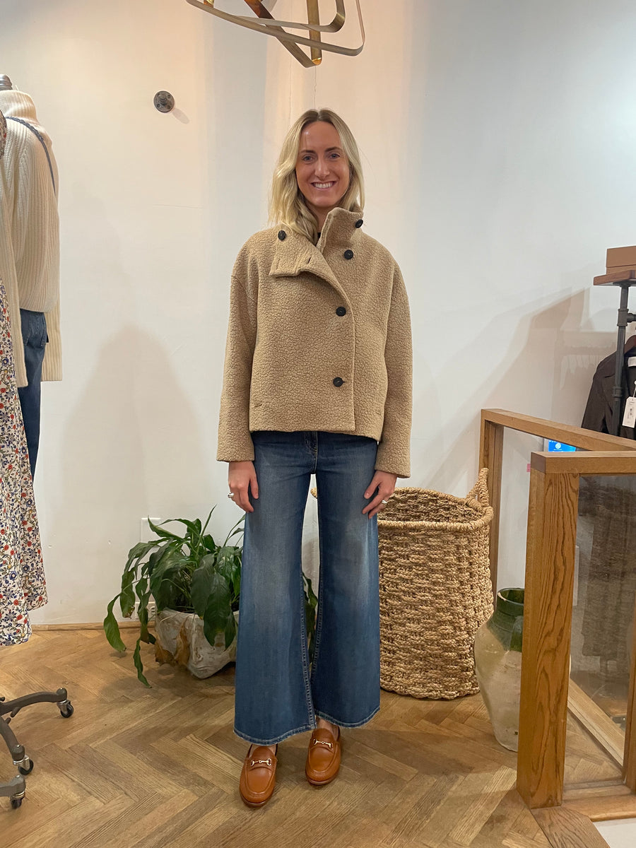 Cropped Funnel Jacket Boucle - Beige