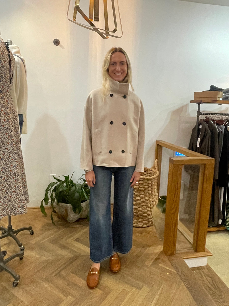 Cropped Funnel Jacket Pressed Wool - Almond