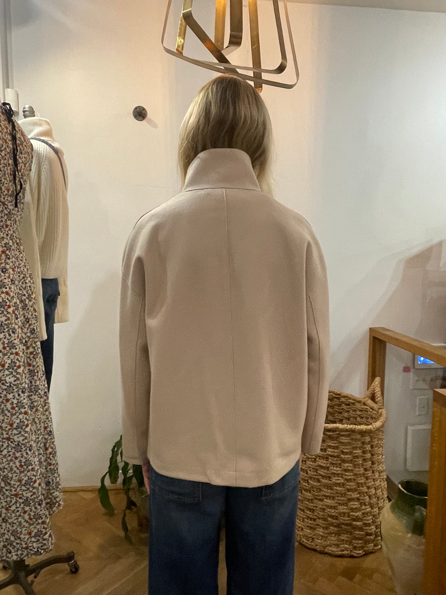 Cropped Funnel Jacket Pressed Wool - Almond