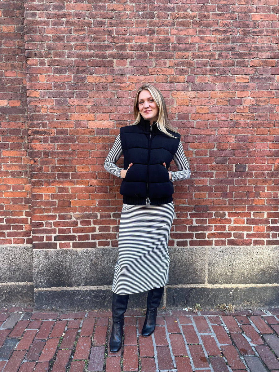 Little Turtleneck Midi Dress - Charcoal + Ivory Stripe