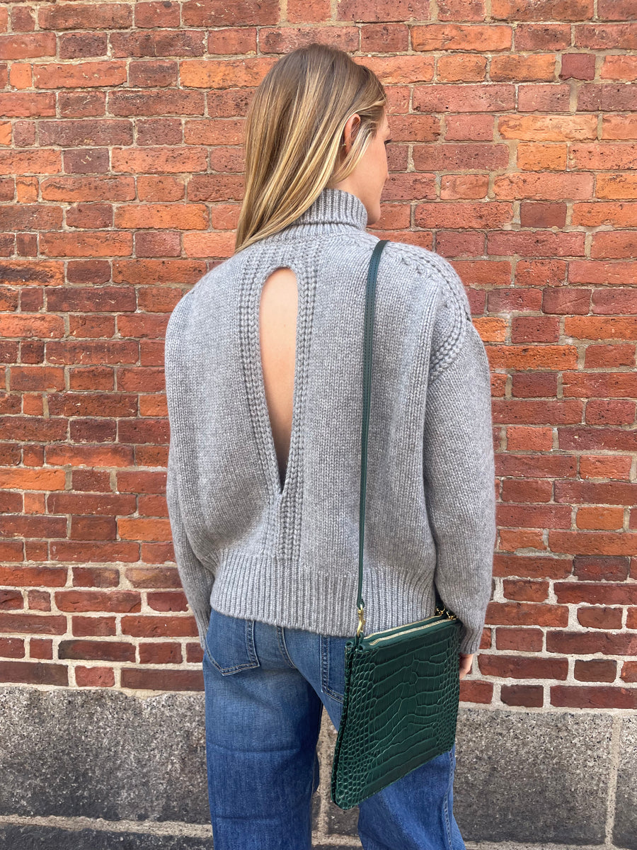Gaia Cashmere Sweater with Back Slit - Medium Grey