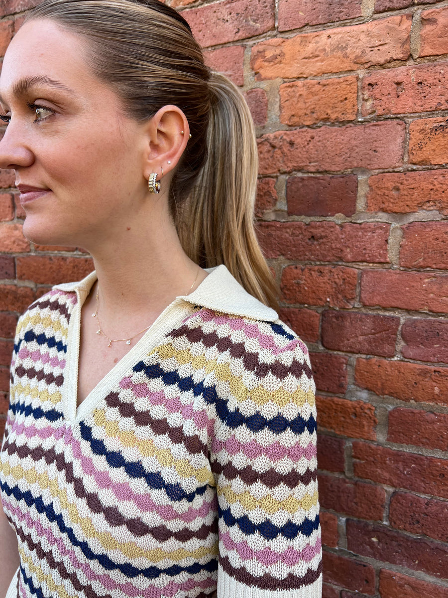 Awaken Scallop Knit Polo - Multi Stripe