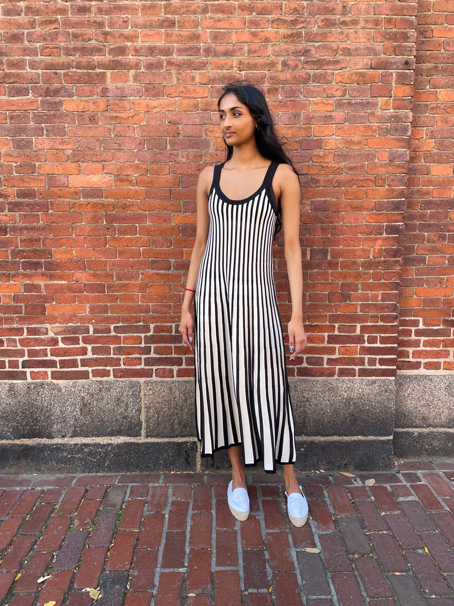 Wylie Stripe Knit Tank Dress - Black/Cream