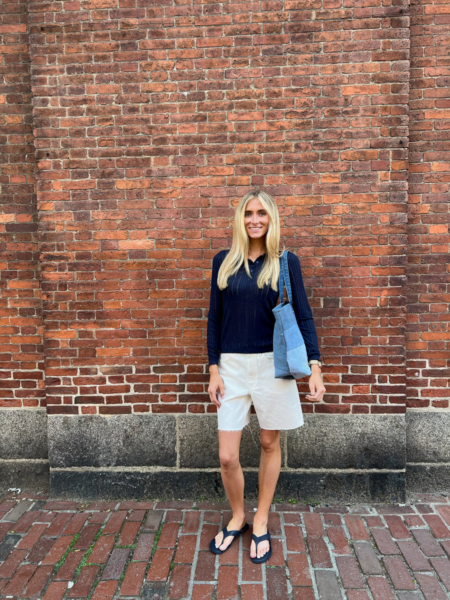 Delia Long Sleeve Henley Knit Top - Midnight