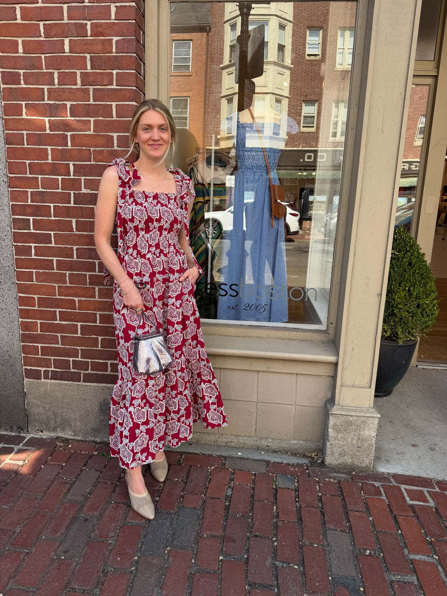 cherry embroidered dress Sleeveless Midi Color:Cream(Pre-Sale 30days) designed in double honeymoondress Pale Blue Satin Rhinestone