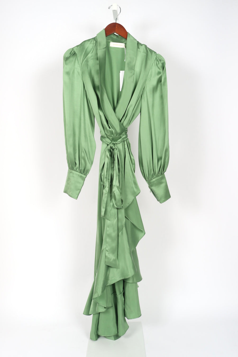 Silk Wrap Midi Dress - Matcha