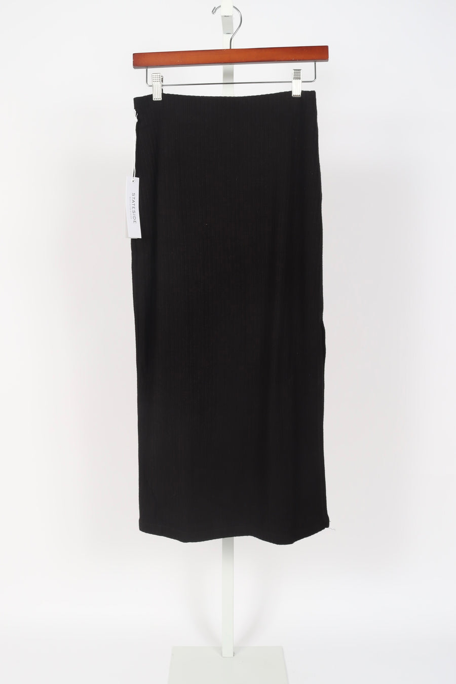 Rachel Chunky Rib Side Slit Midi Skirt - Black