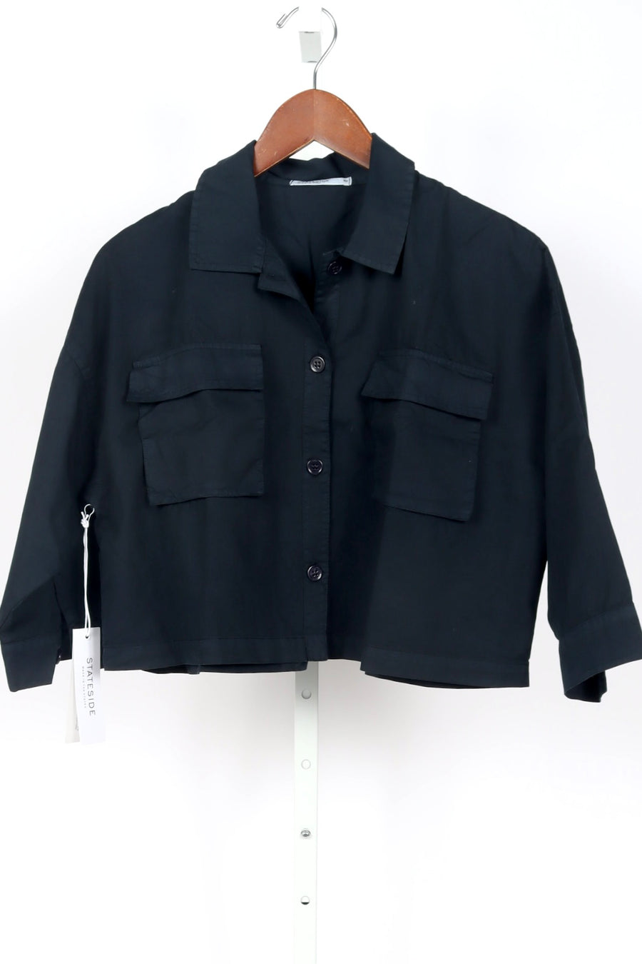 Sandman Poplin Cropped Utility Shirt - New Navy