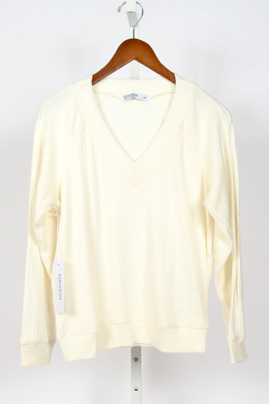 Rachel Chunky Rib V-Neck Raglan - Cream