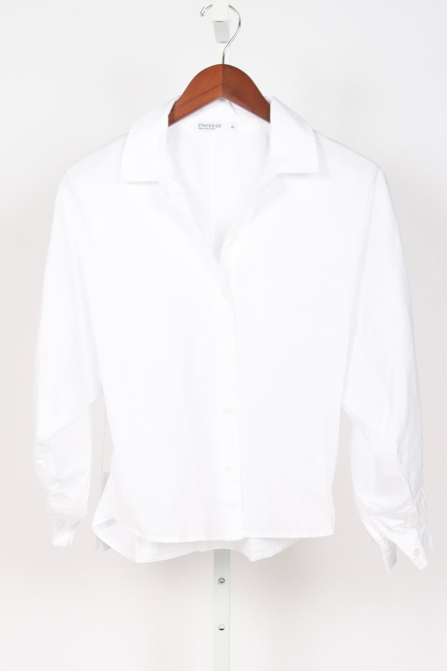 Sandman Poplin Dolman Puff Sleeve Shirt - White