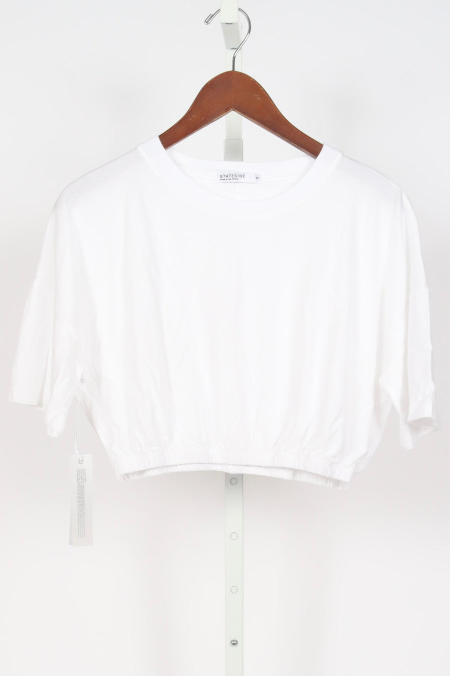 Cloud Jersey Cropped Elastic Hem Top - White