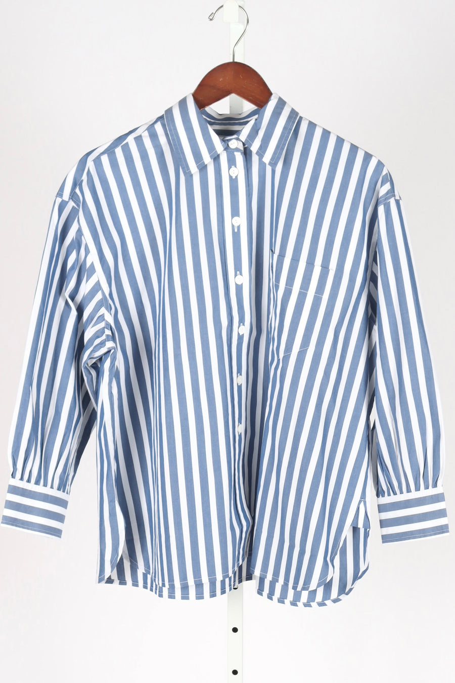 The Kappa Button-Up Shirt - Wide Navy Stripe