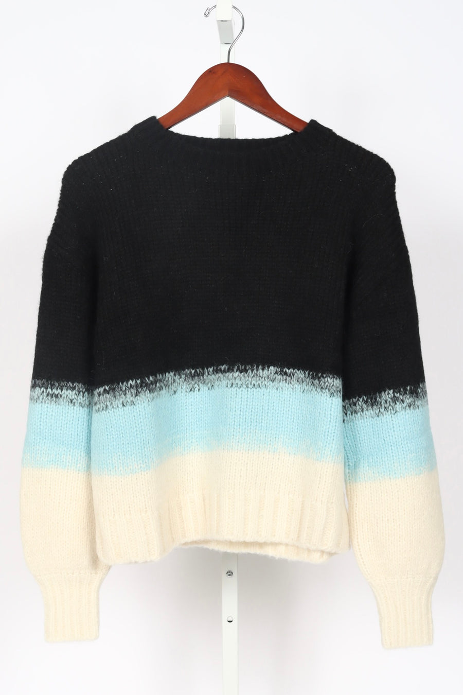 Sonia Color-Block Sweater - Black/Ivory/Mint