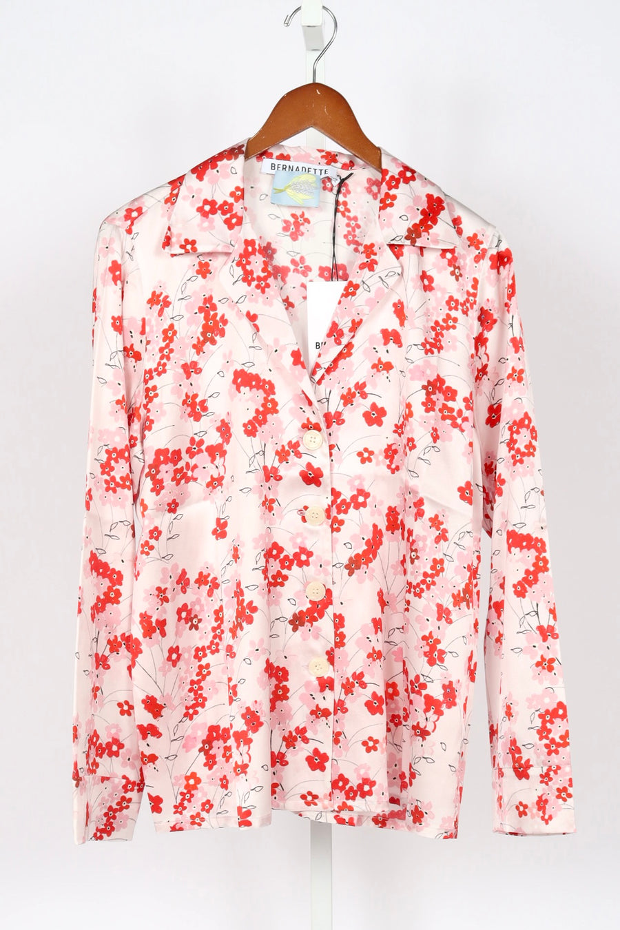 Pyjama Louis Blouse - Medium Flower - Red & Pink on White