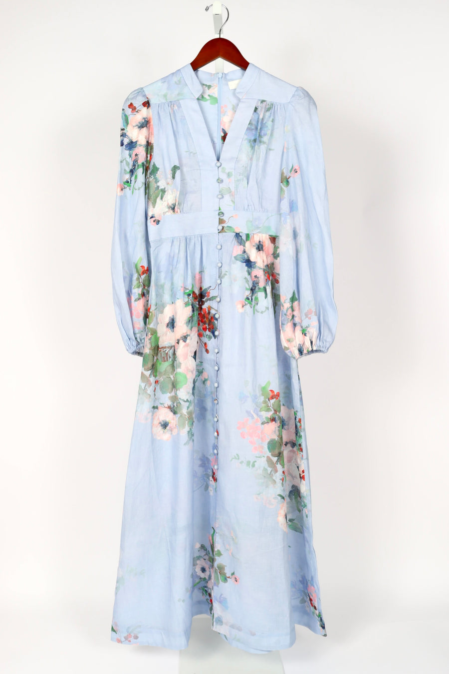 Everley Plunge Midi Dress - Light Blue Watercolor