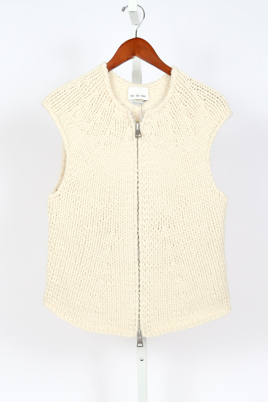 Handmade Sleeveless Zipped Cardigan - Ivory