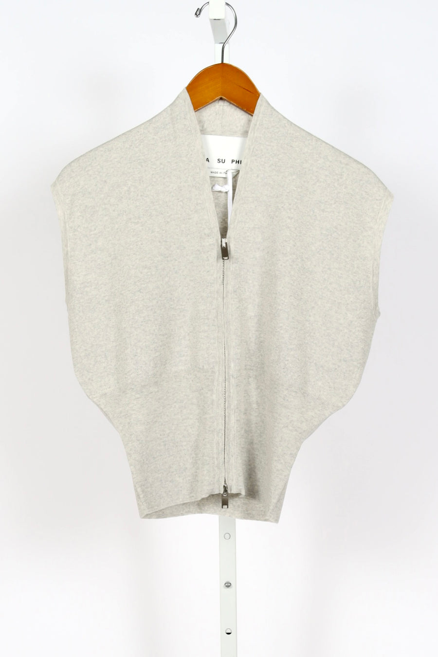 Zipped Sleeveless Cardigan - Ice