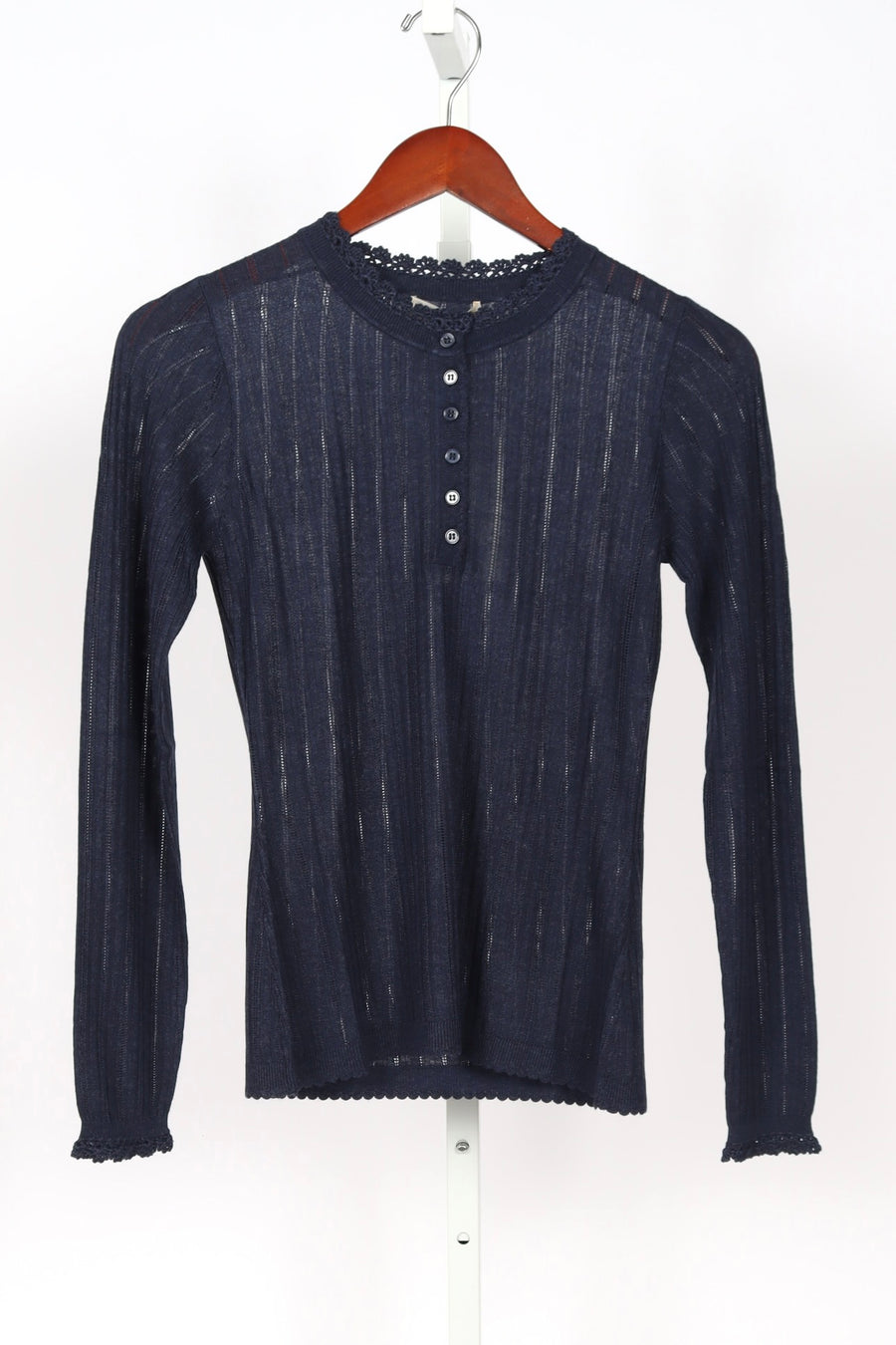 Delia Long Sleeve Henley Knit Top - Midnight