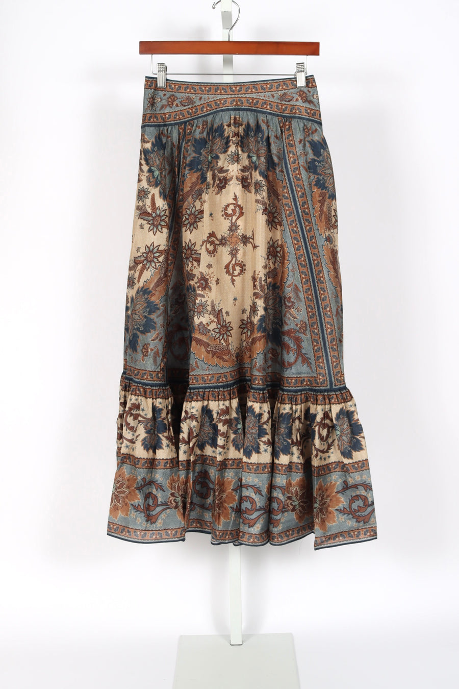 Ascension Tiered Midi Skirt - Blue/Cream Indienne Floral