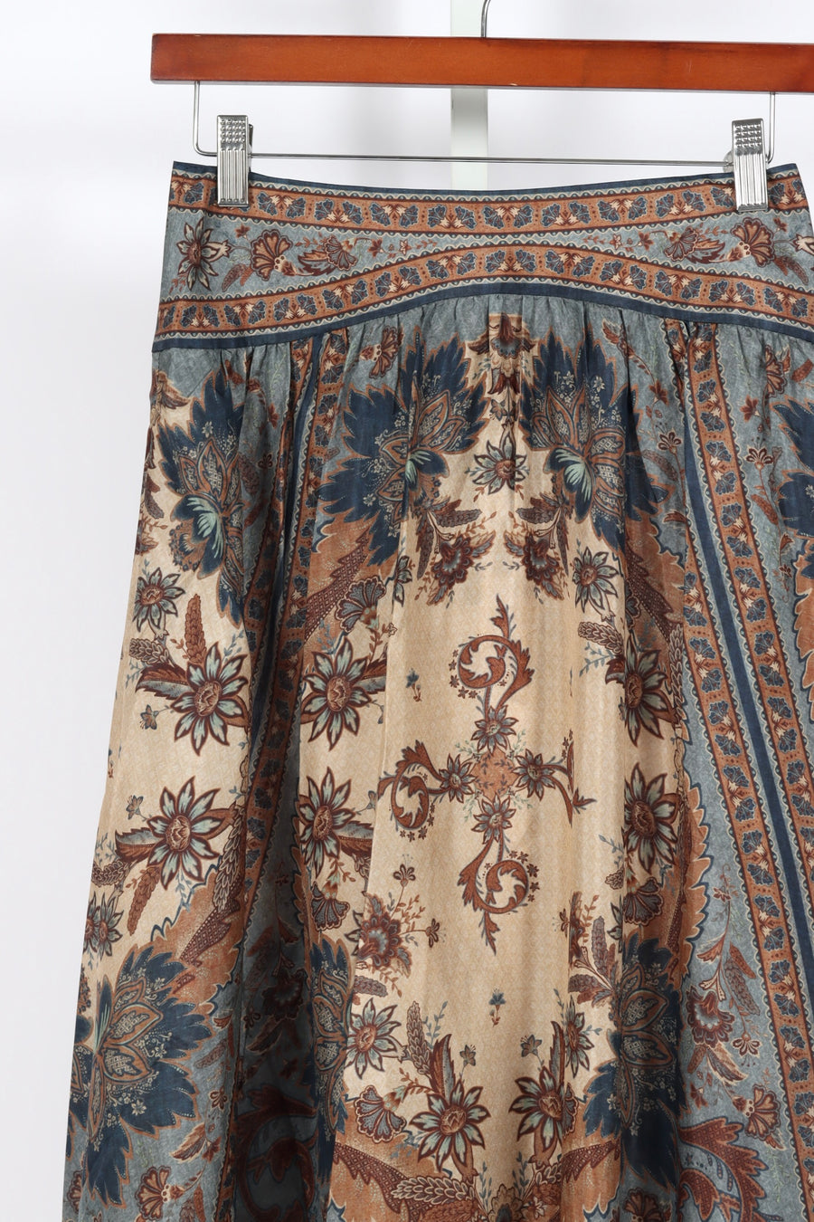 Ascension Tiered Midi Skirt - Blue/Cream Indienne Floral