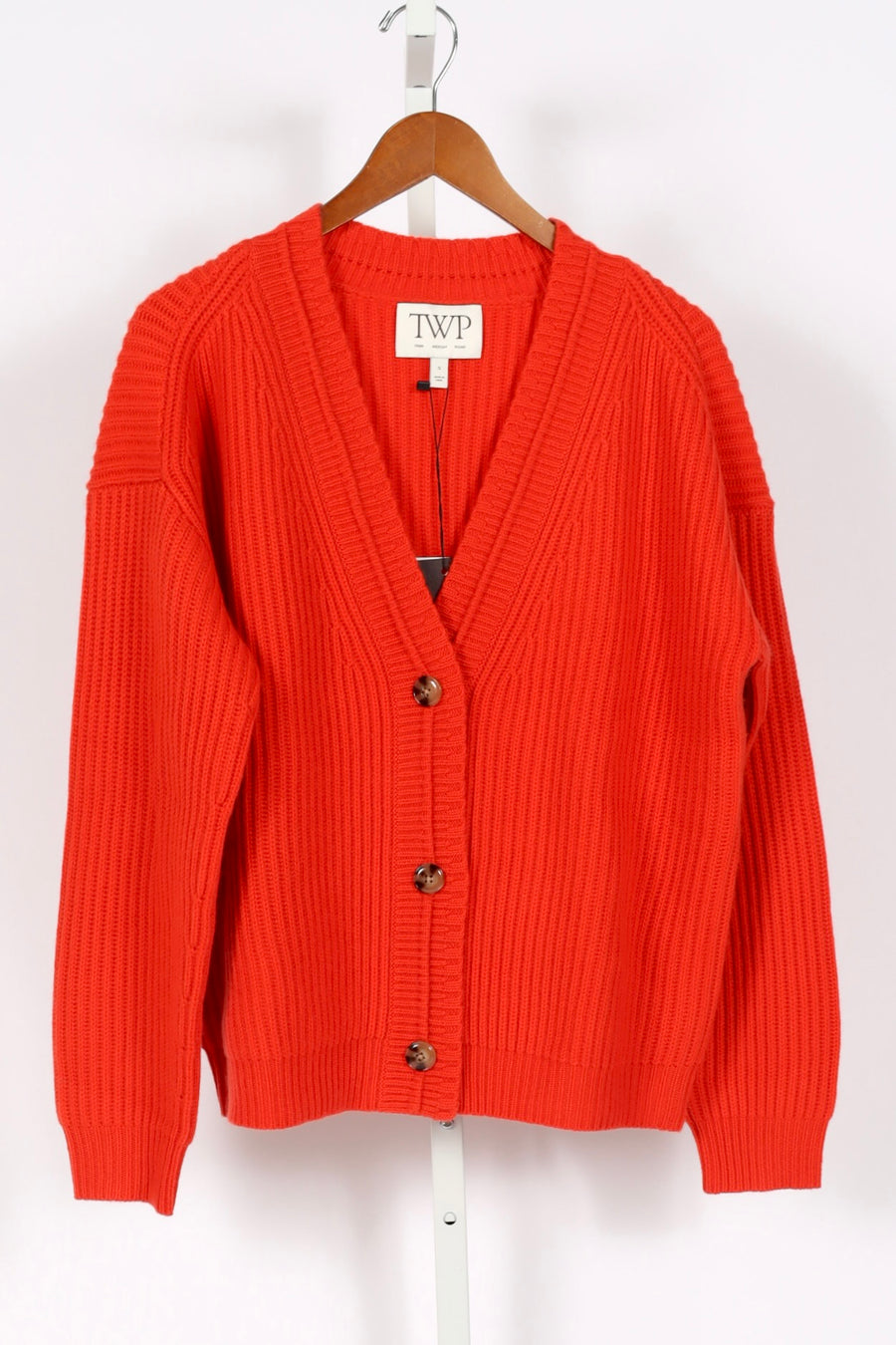 Cardi in Ribbed Cashmere - Summer Tomato