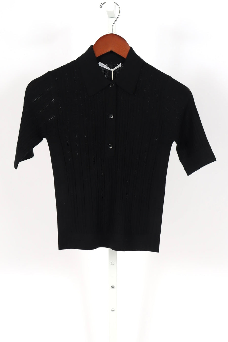 Pointelle Shrunken V Polo - Black