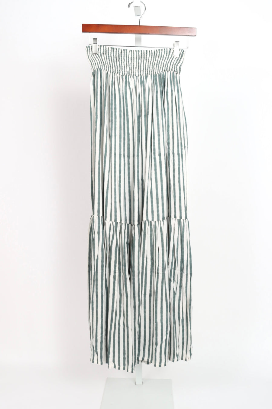 Shirred Skirt - Moss Stripe