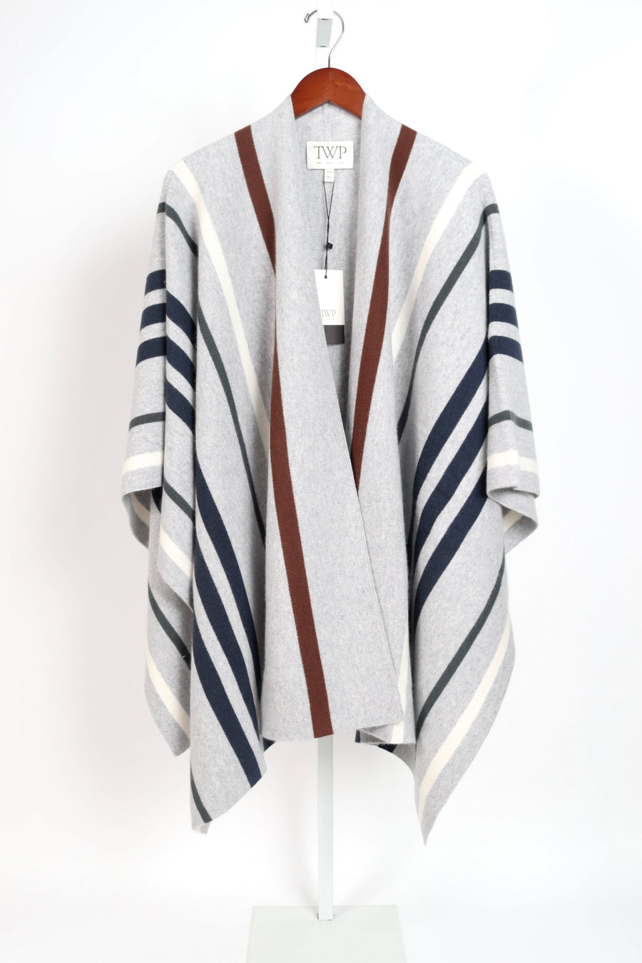 Striped Wrap Poncho - Grey / Navy Multi