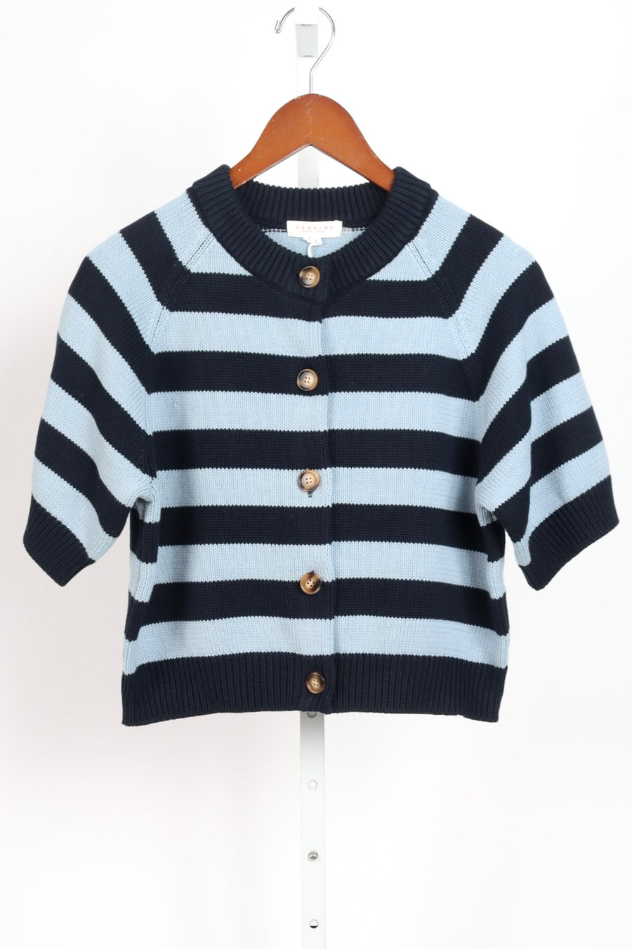 Latki Stripe Organic Cardigan - Navy / Dusty Blue