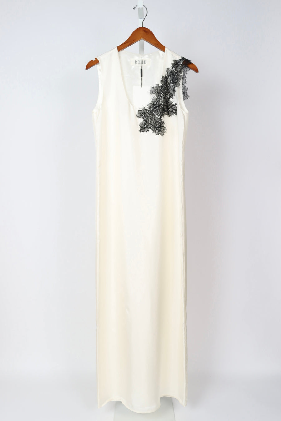 Scoop-Neck Silk Lace Dress - Cream