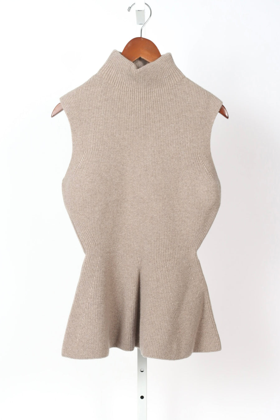 Sculptural Sleeveless Knitted Top - Taupe Melange
