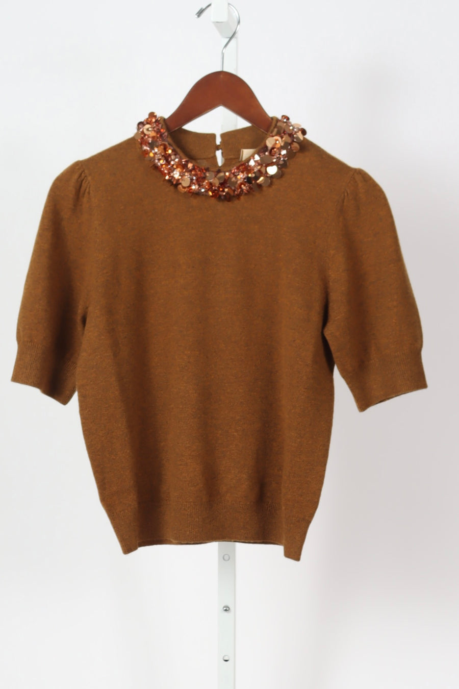 Liv Embroidered Cashmere Short Sleeve Knit - Umber
