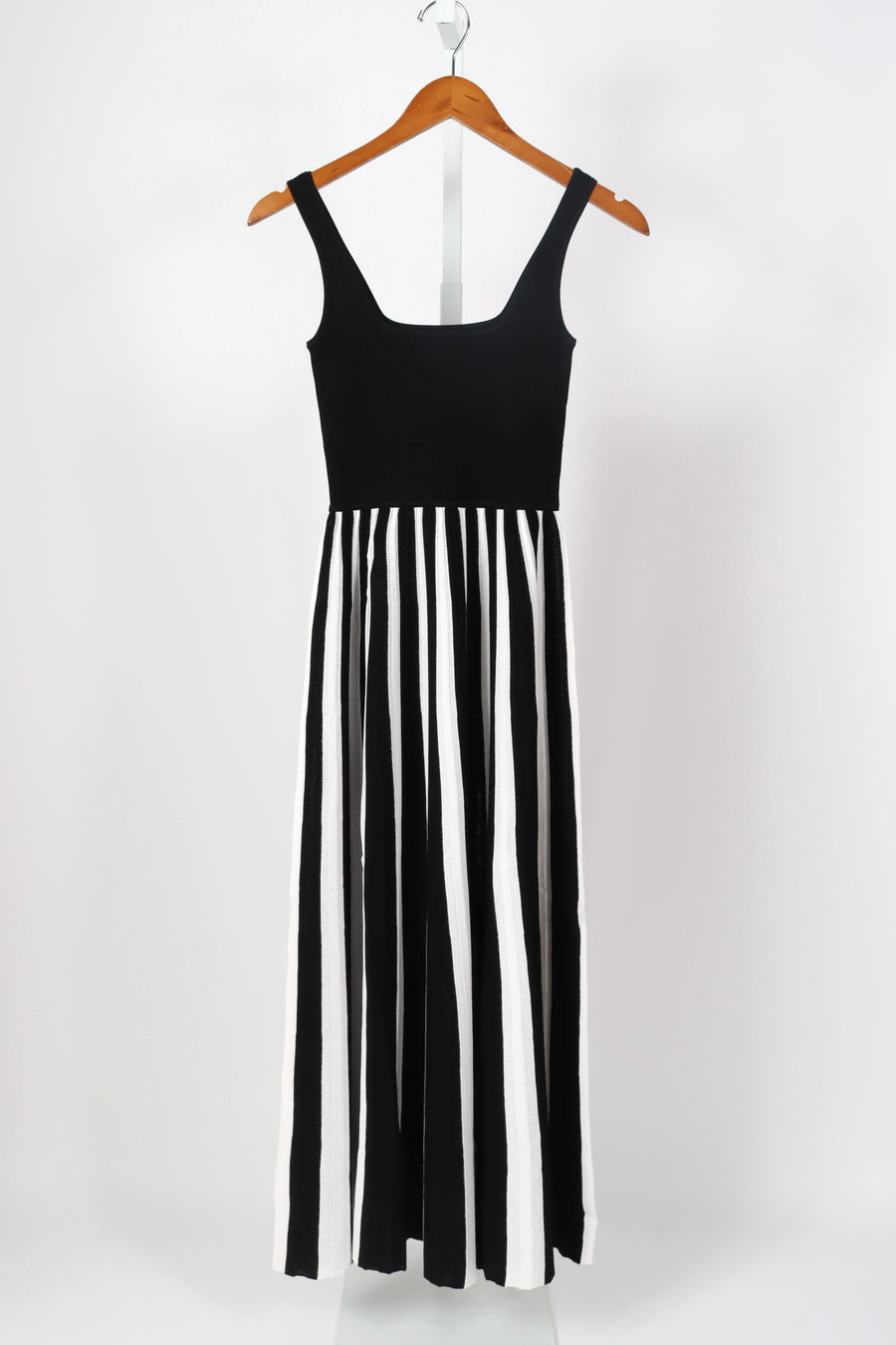 Square Neck Mesh Dress - Black Stripe