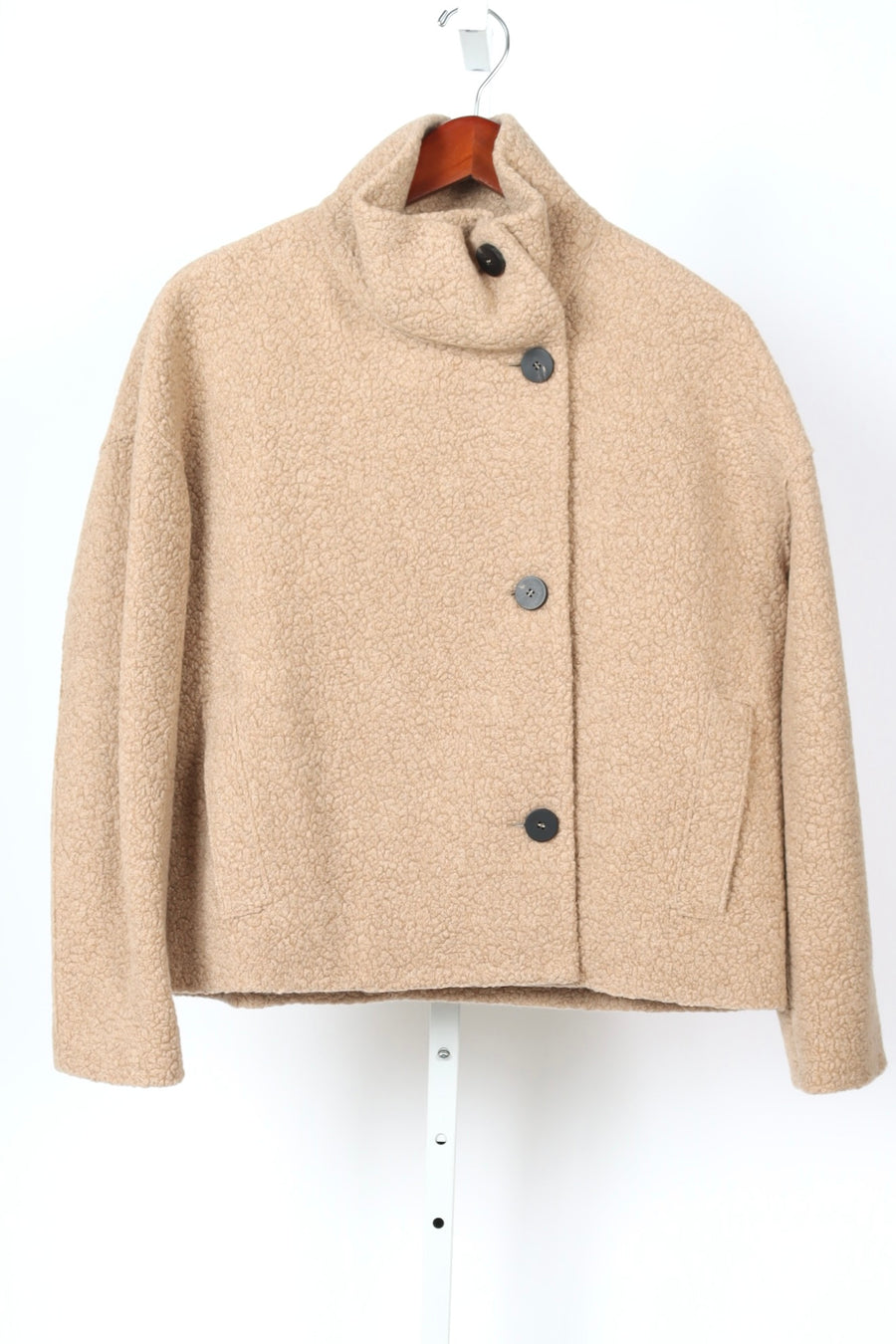 Cropped Funnel Jacket Boucle - Beige