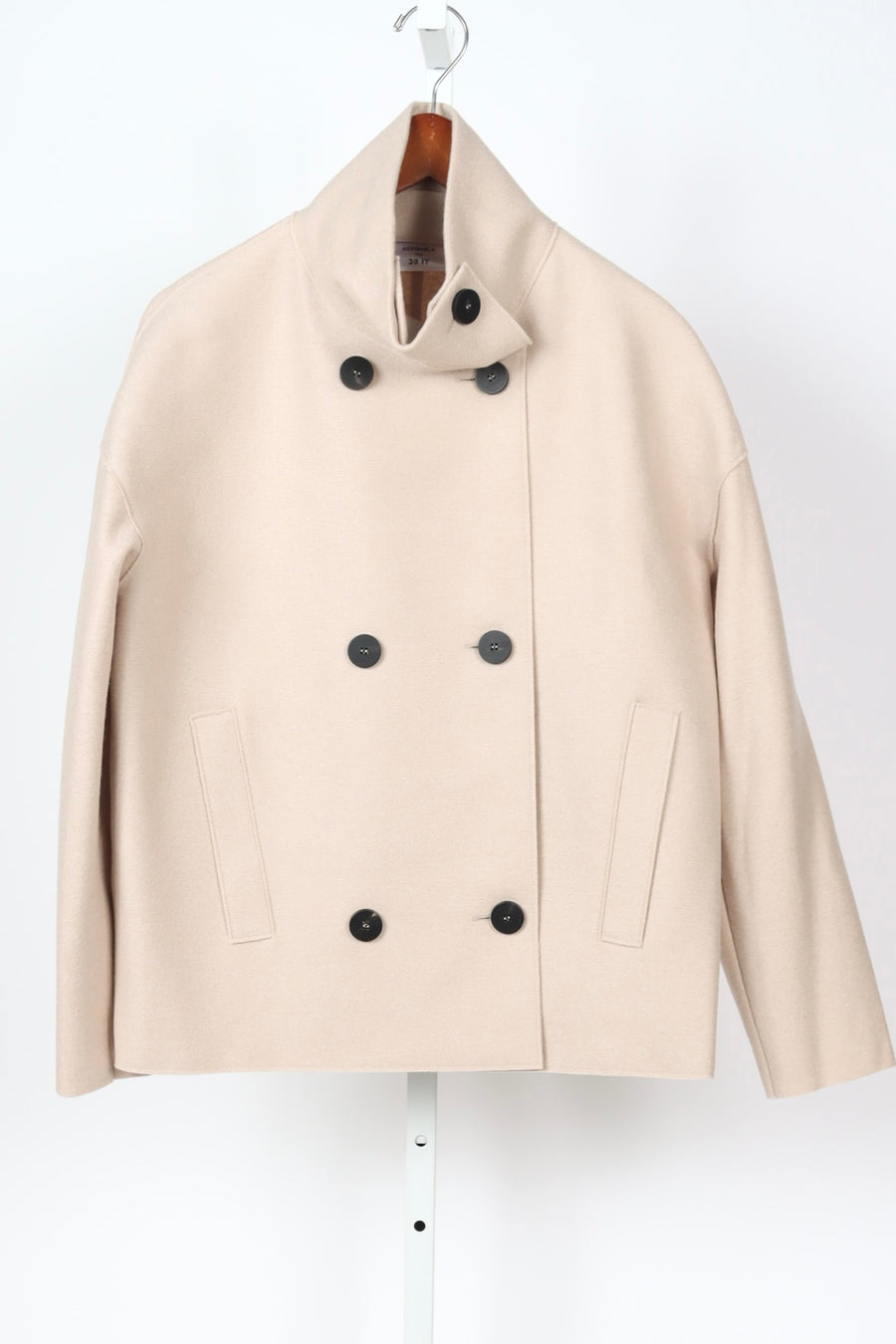 Cropped Funnel Jacket Pressed Wool - Almond
